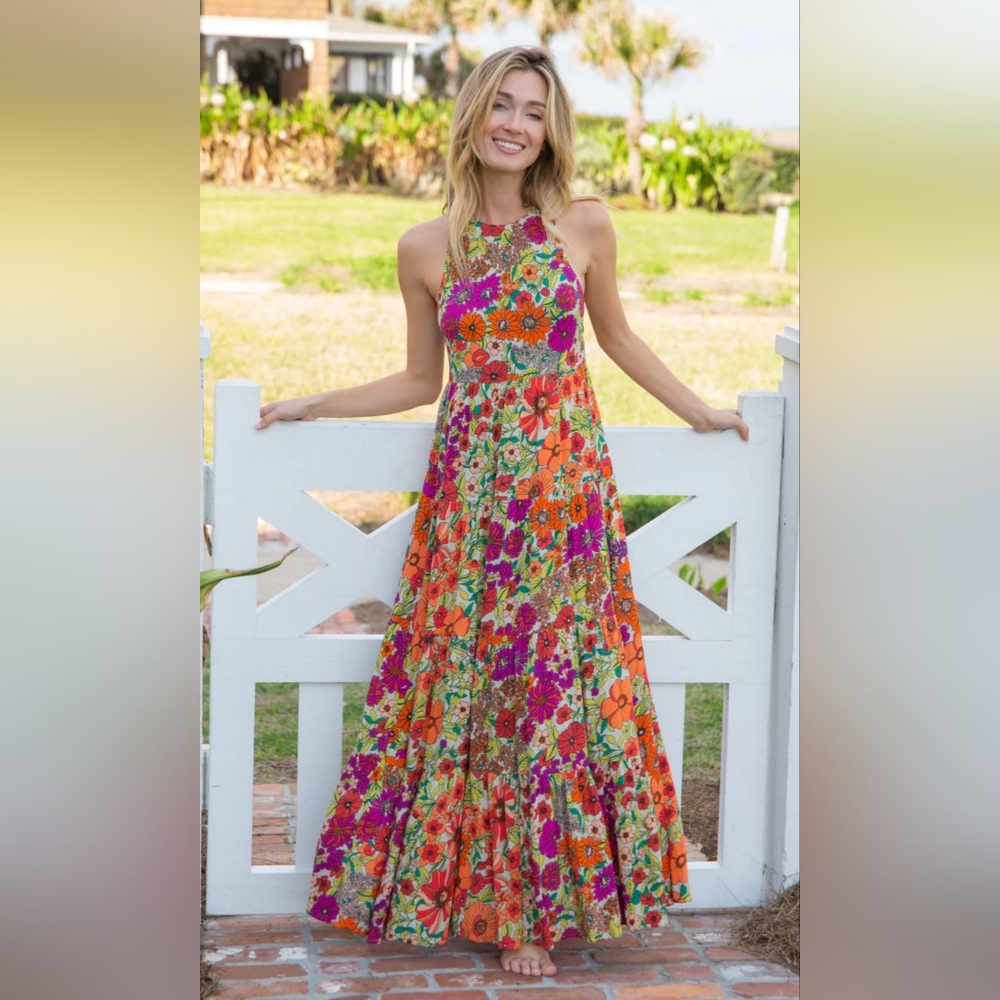 NATURAL LIFE Floral Maxi Dress - Orange, Purple, Green